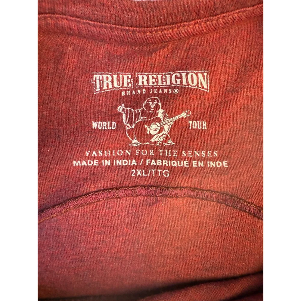 Men's True Religion Red Grey Colorblock Short Sleeve Tee Shirt XXL